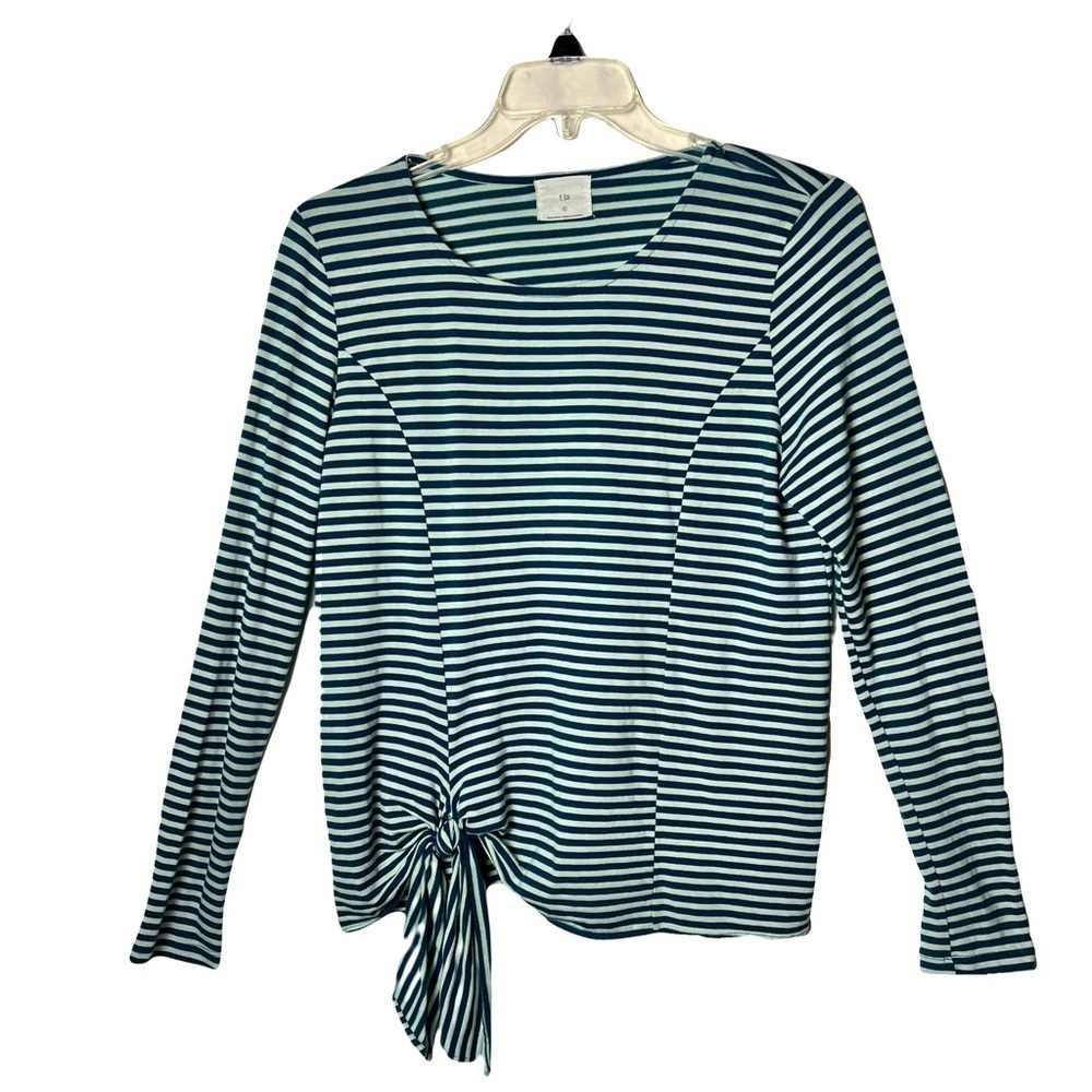 Anthropologie T.la | Barela Green Striped Side Striped Long Sleeve Top, Large